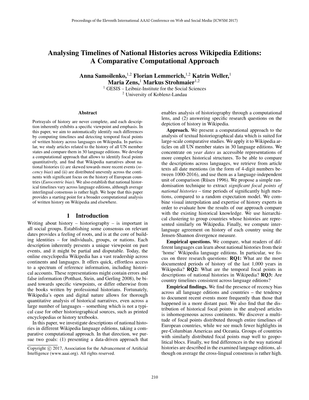 Analysing Timelines of National Histories Acrosswikipedia Editions