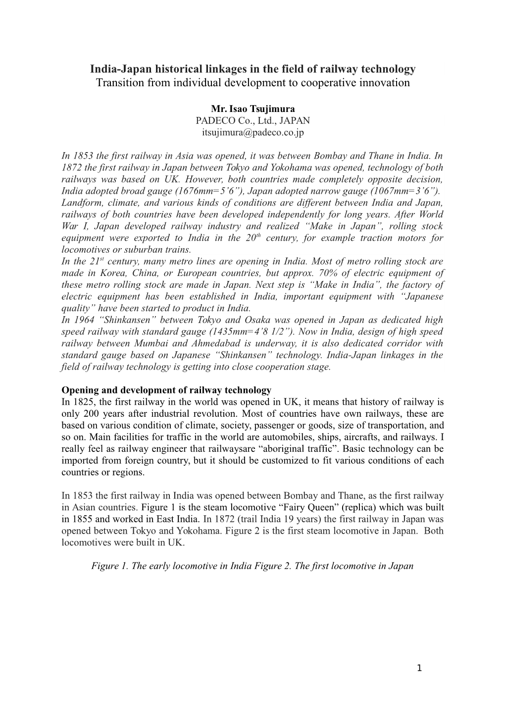 India-Japan Historical Linkages in the Field of Railway Technology Transition from Individual Development to Cooperative Innovation