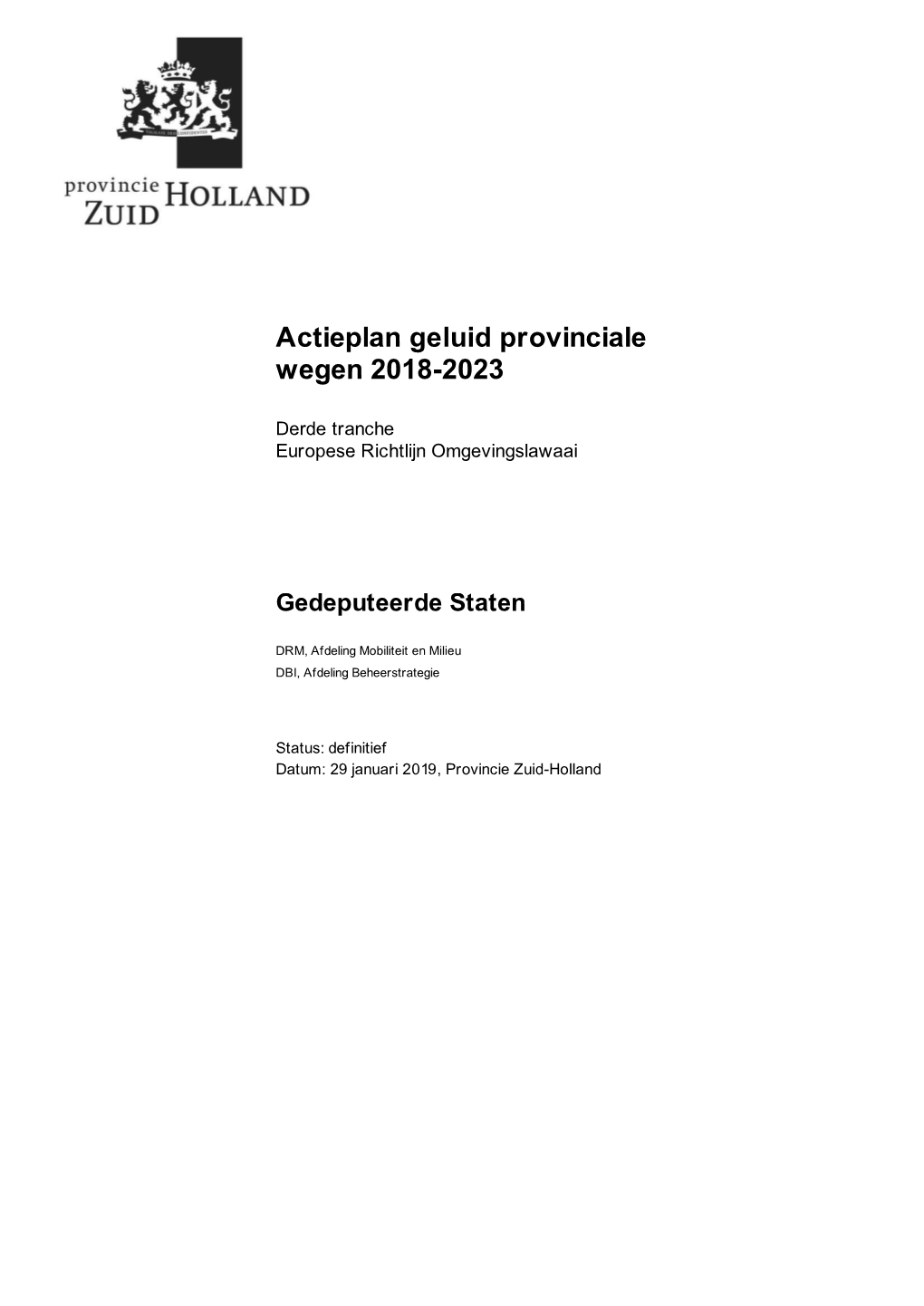 Actieplan Geluid Provinciale Wegen 2018-2023