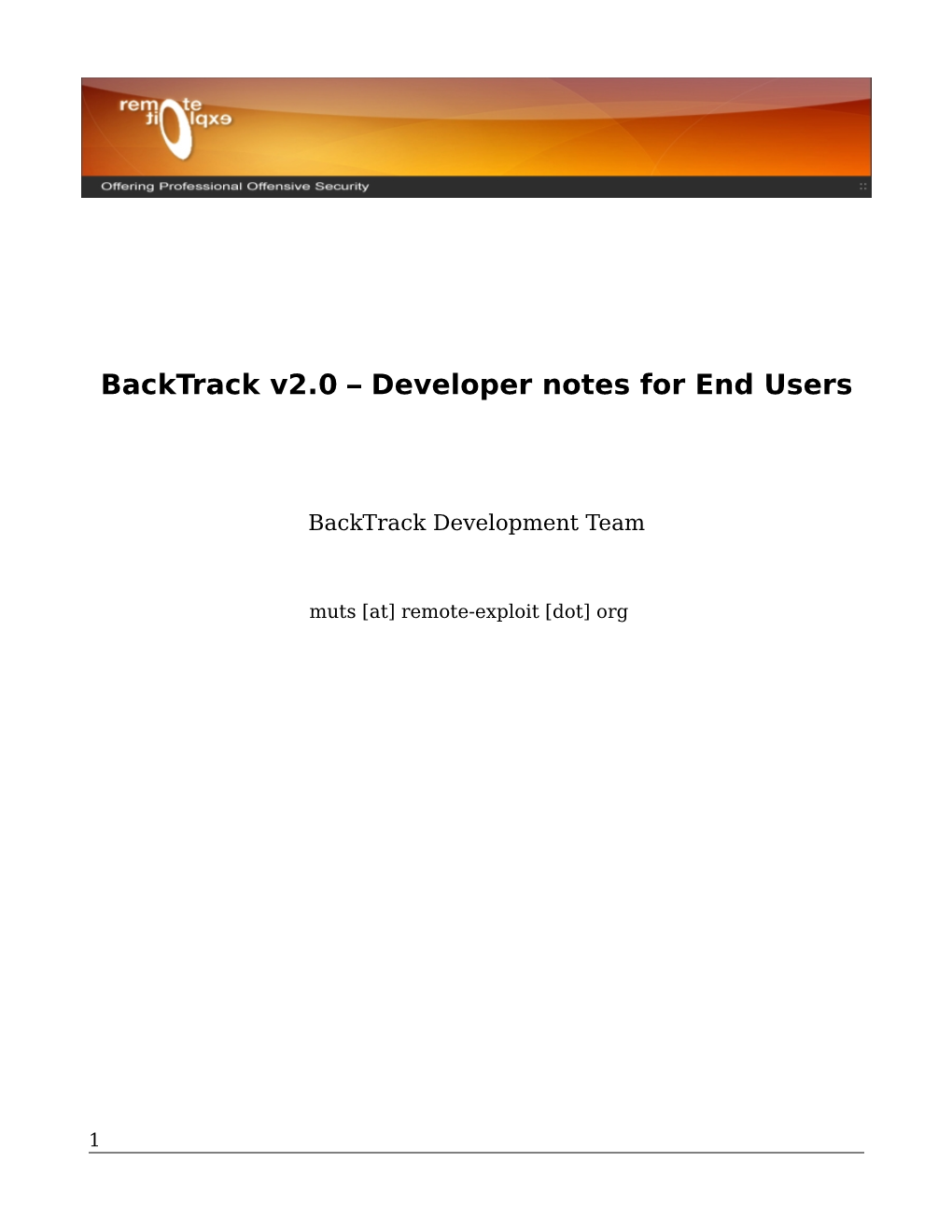 Backtrack V2.0 – Developer Notes for End Users