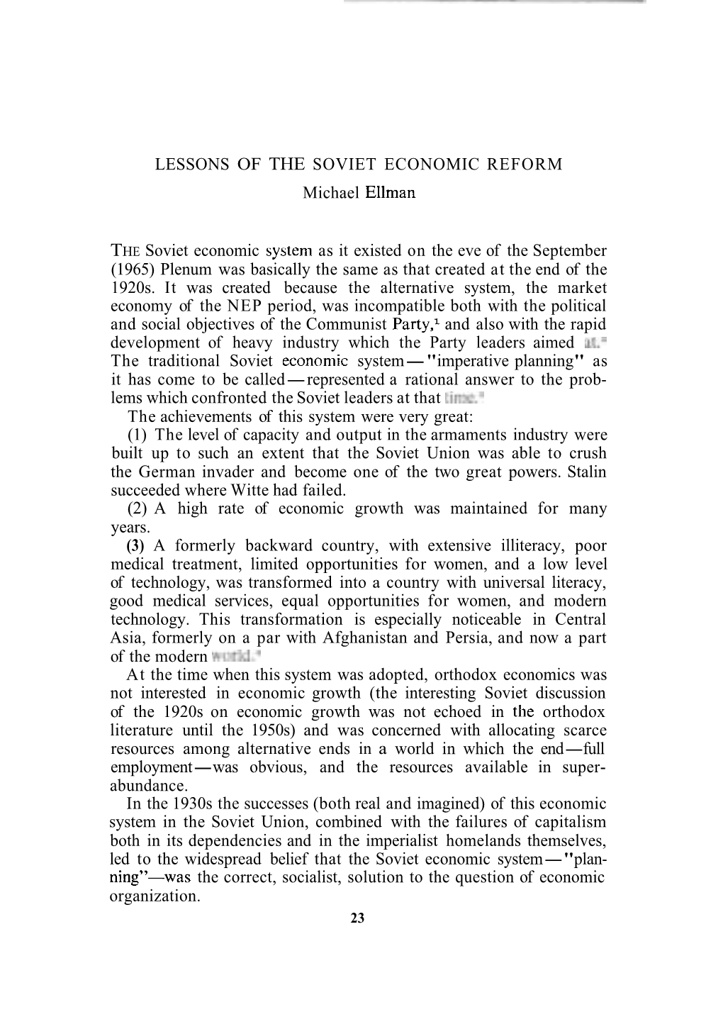 LESSONS of the SOVIET ECONOMIC REFORM Michael Ellman