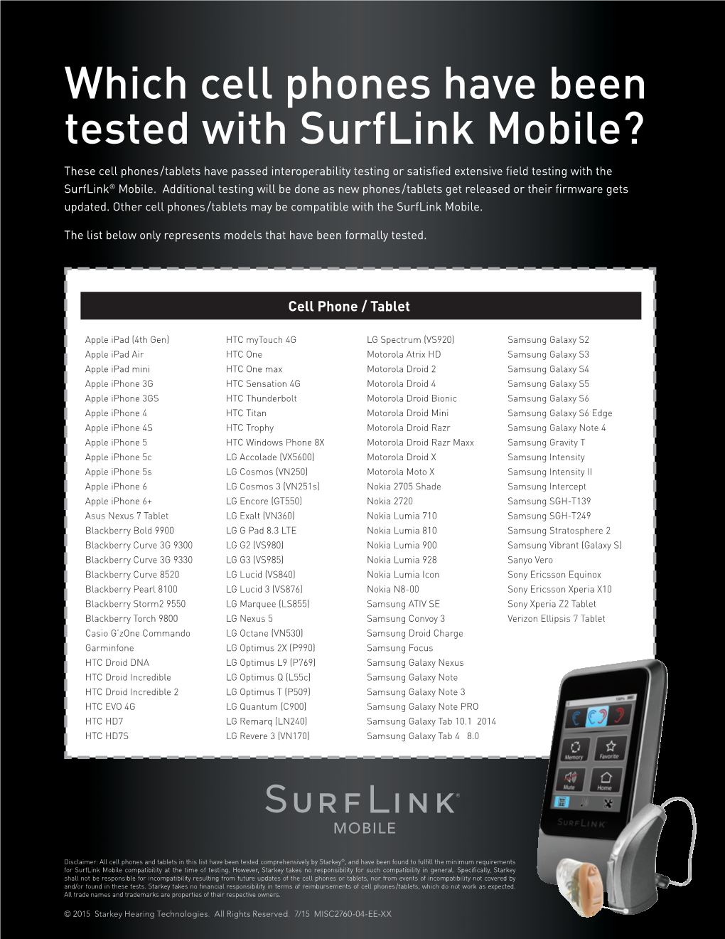 Surflink Mobile Cell Phone Compatibility List