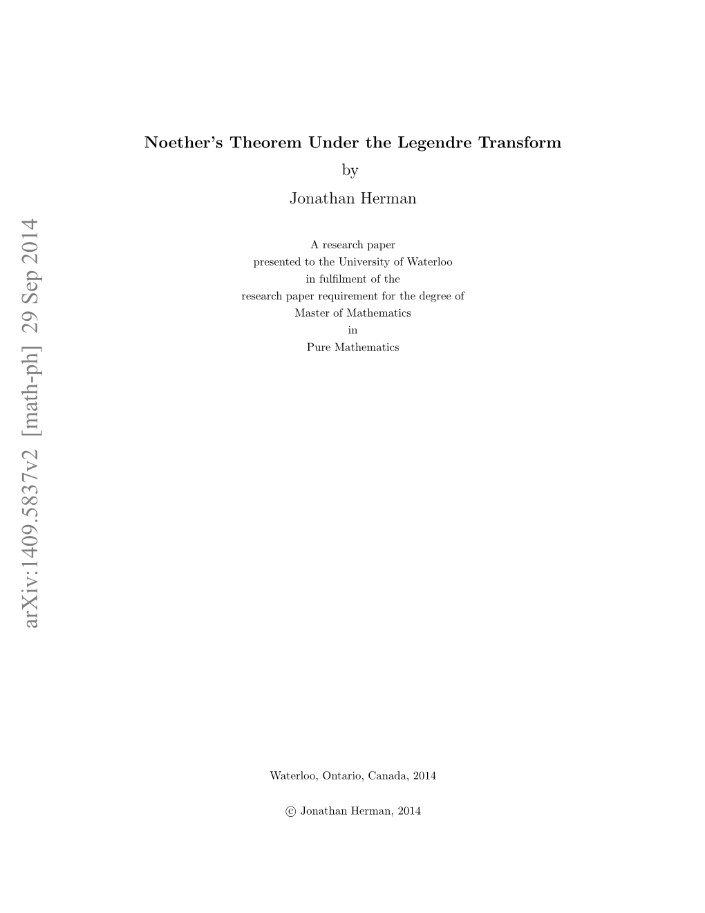 Noether's Theorem Under the Legendre Transform