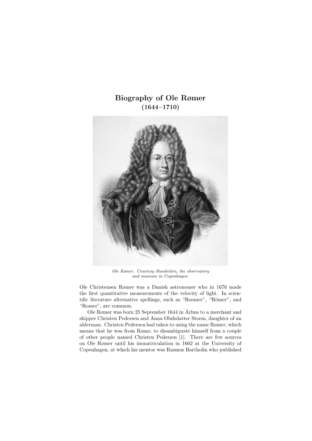 Biography of Ole Rømer (1644–1710)