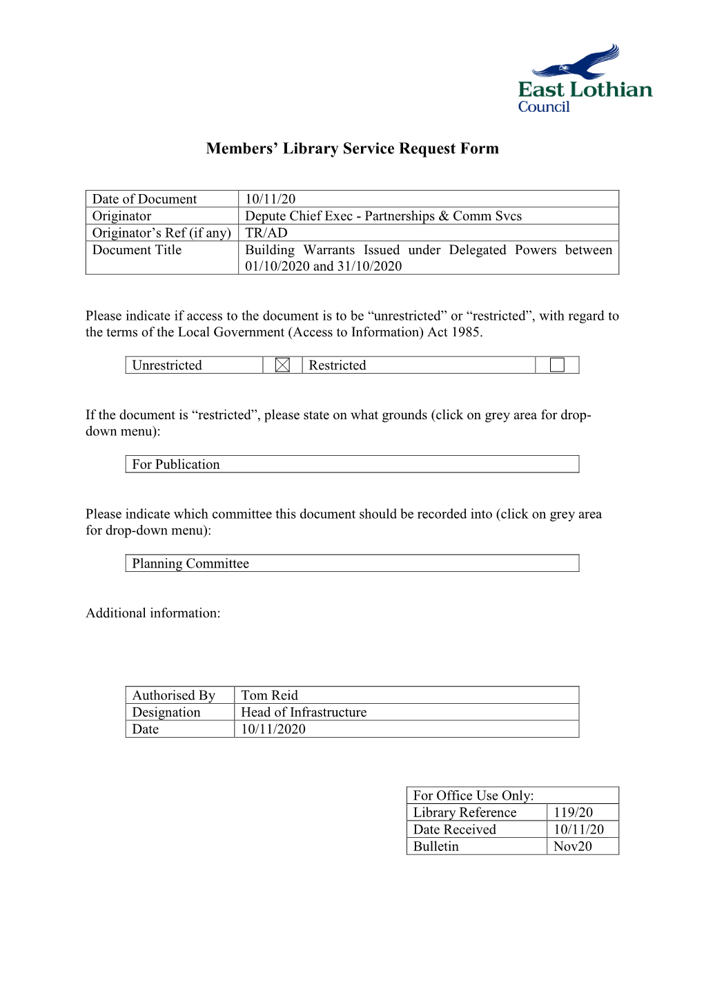Members' Library Service Request Form