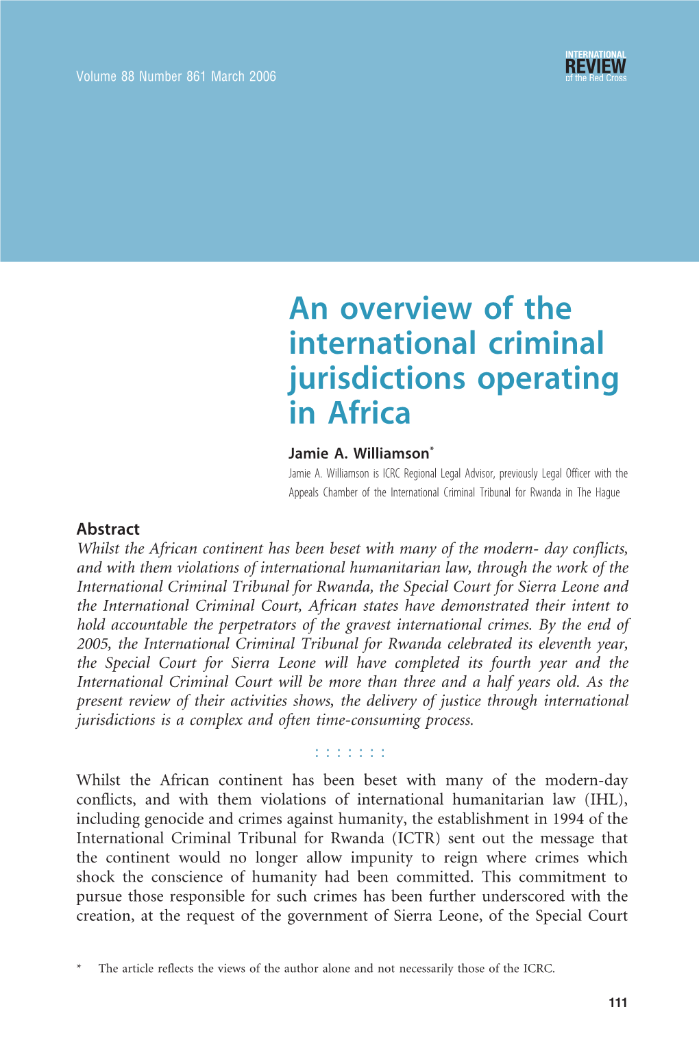 An Overview of the International Criminal Jurisdictions Operating in Africa Jamie A