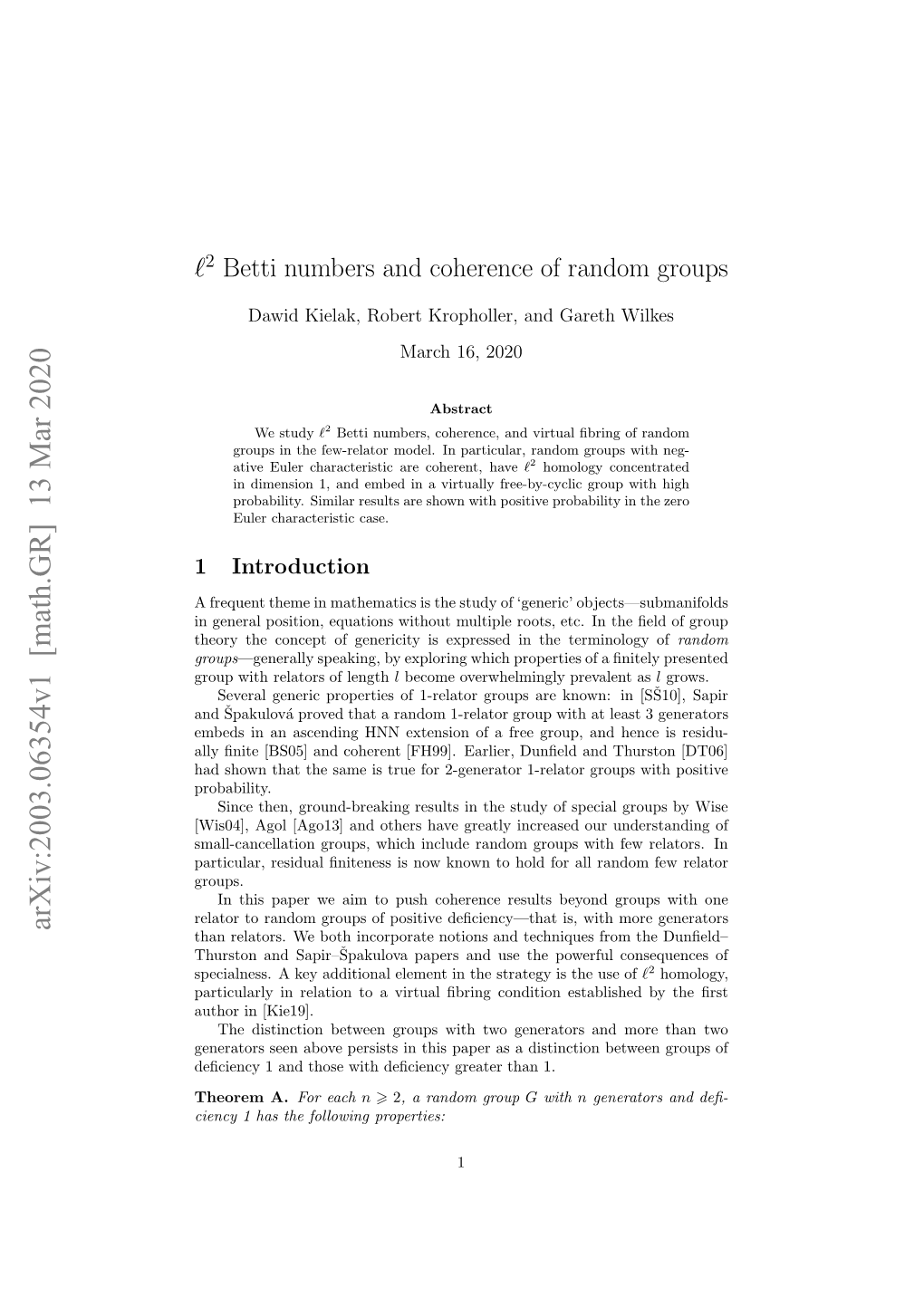 L2 Betti Numbers and Coherence of Random Groups
