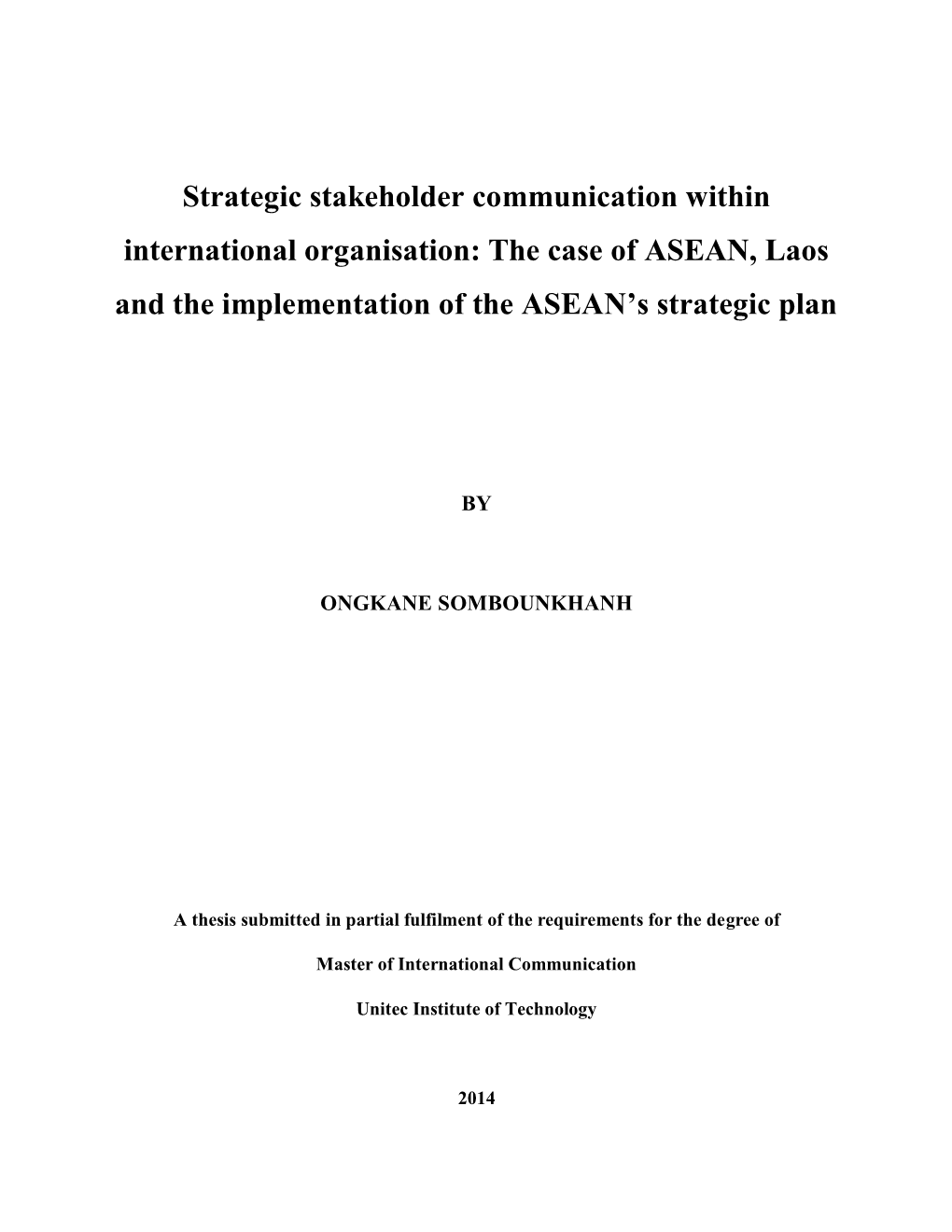 Strategic Stakeholder Communication Within International Organisation: the Case of ASEAN, Laos and the Implementation of the ASEAN’S Strategic Plan