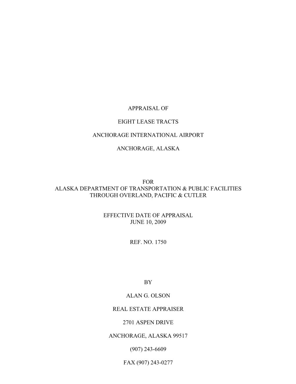 AIA Land Lease Appraisals July 2009