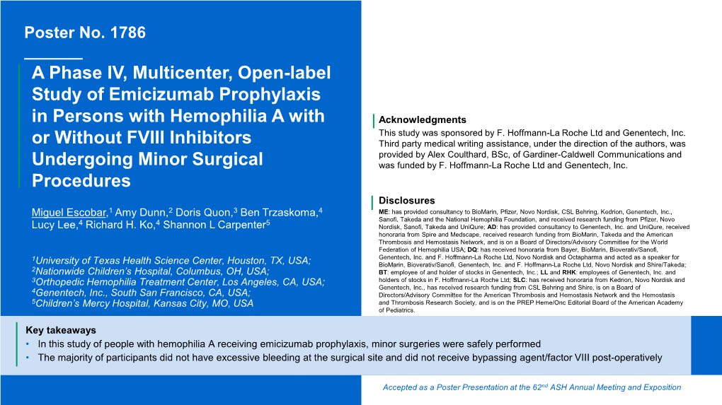 A Phase IV, Multicenter, Open-Label Study of Emicizumab Prophylaxis