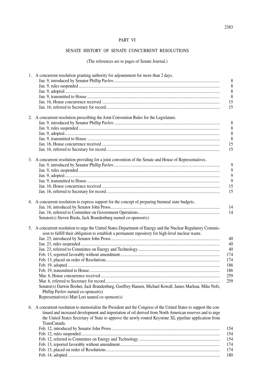 Senate History of Senate Concurrent Resolutions