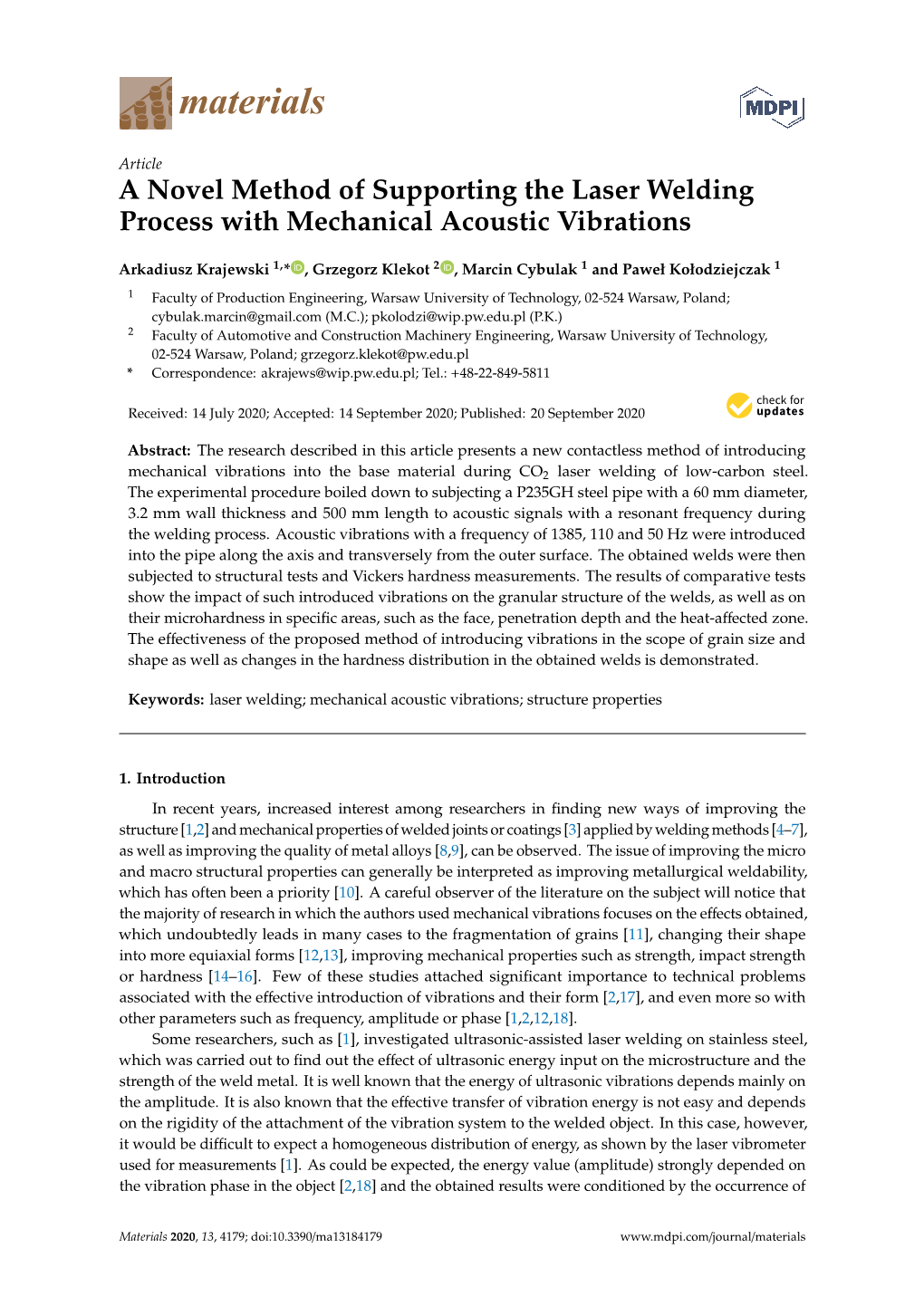 A Novel Method of Supporting the Laser Welding Process with Mechanical Acoustic Vibrations