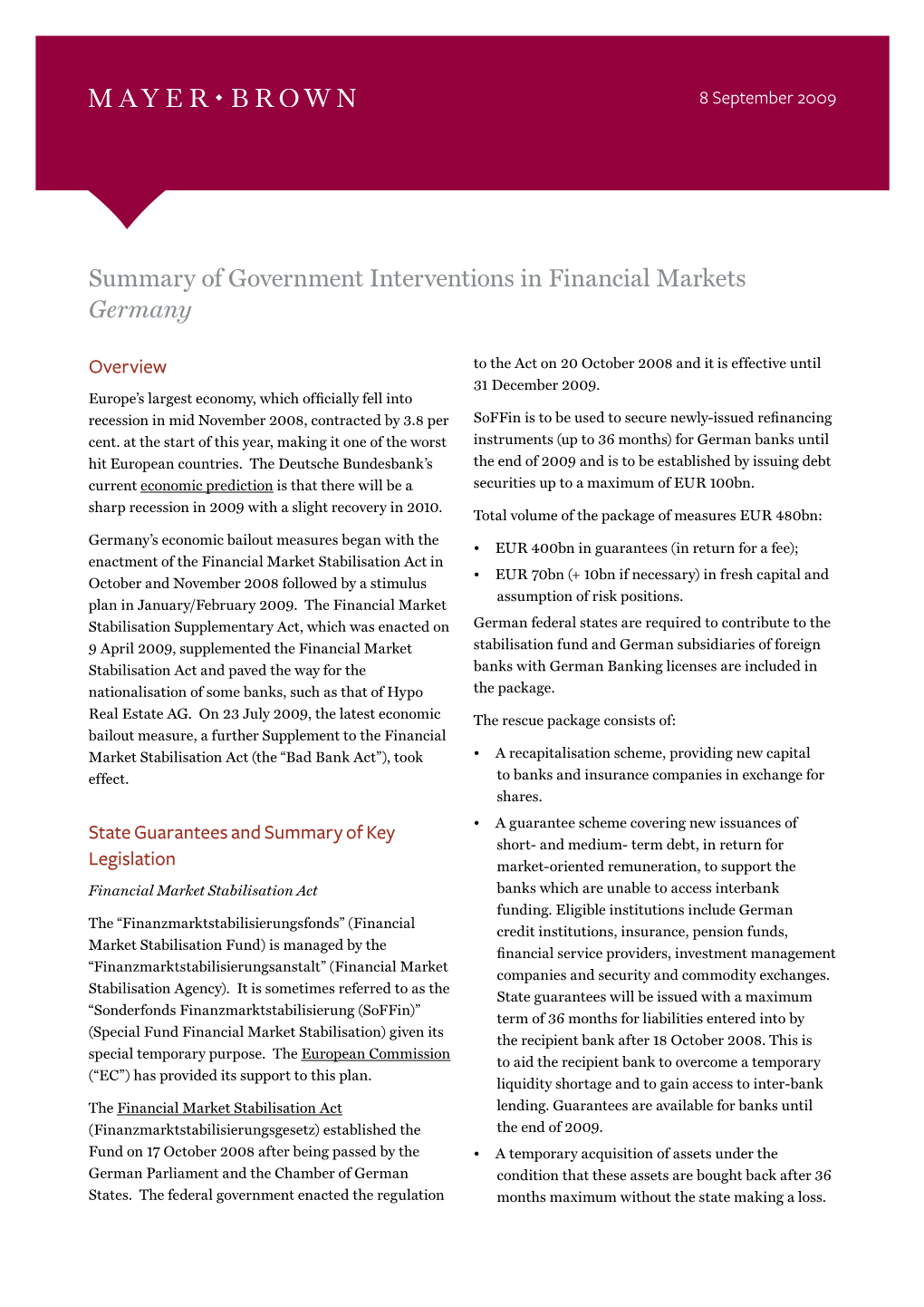 Summary of Government Interventions in Financial Markets Germany