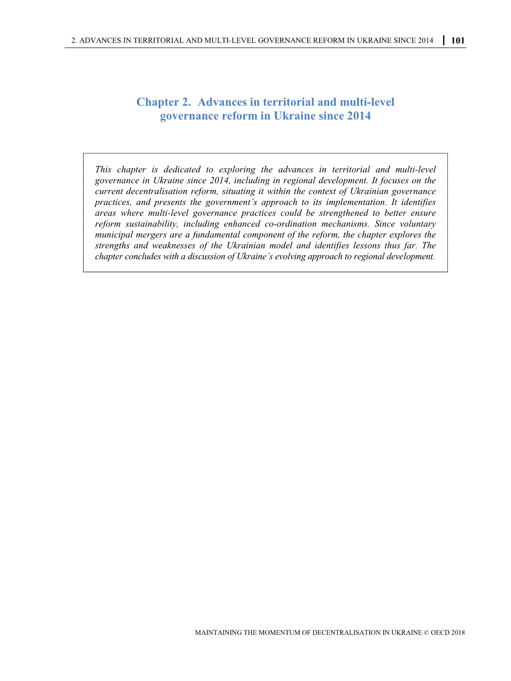 Chapter 2. Advances in Territorial and Multi-Level Governance Reform in Ukraine Since 2014