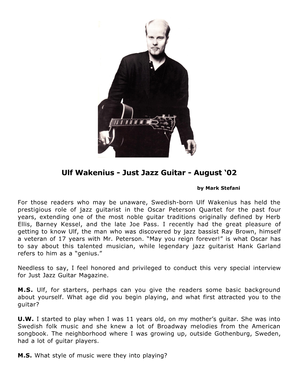 Ulf Wakenius - Just Jazz Guitar - August ‘02