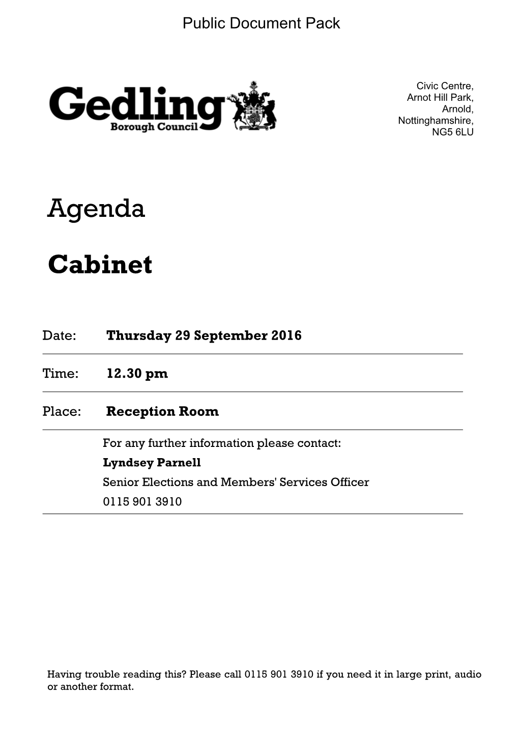 (Public Pack)Agenda Document for Cabinet, 29/09/2016 12:30