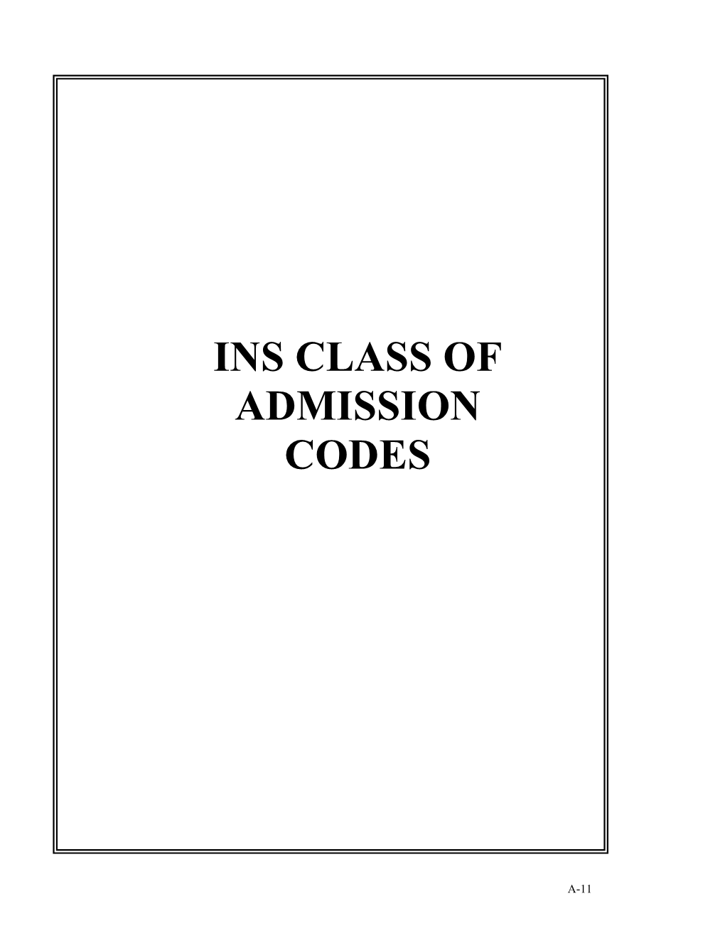 INS Class of Admissions Codes