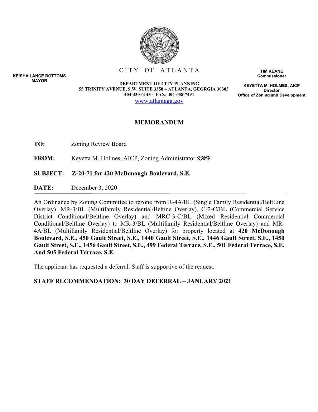 Zoning Review Board FROM