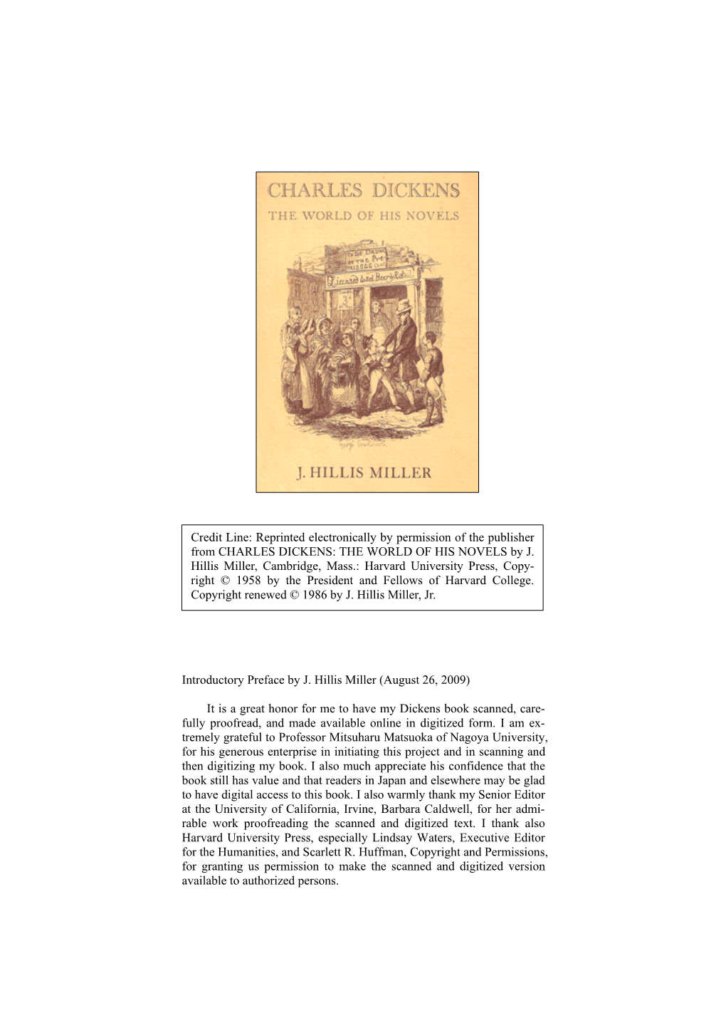 Introductory Preface by J. Hillis Miller (August 26, 2009)