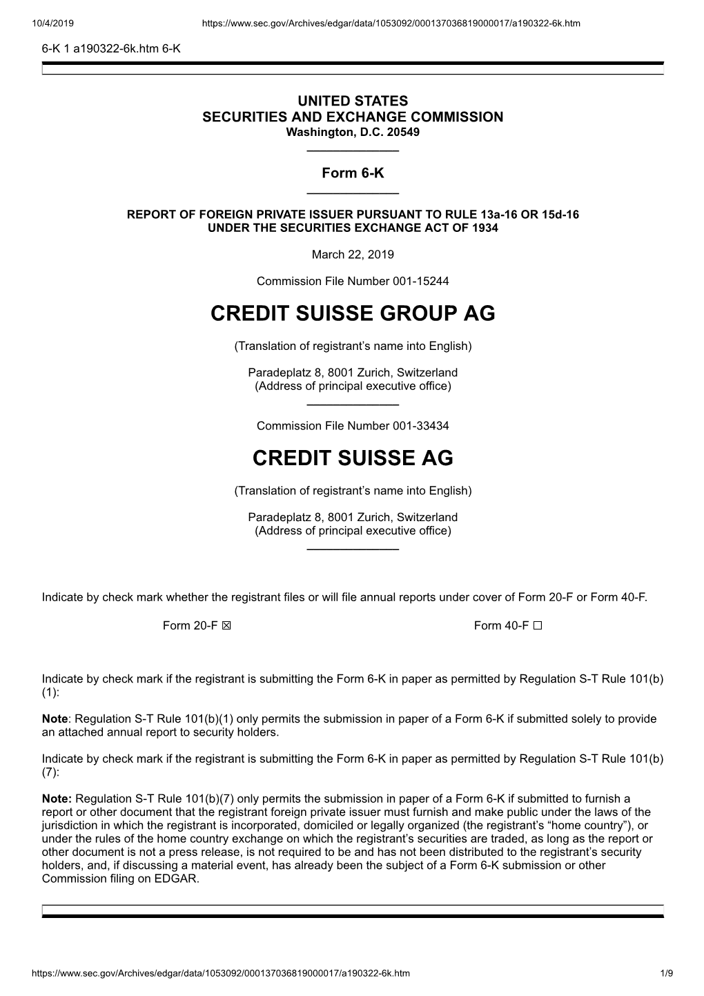 Credit Suisse Group Ag