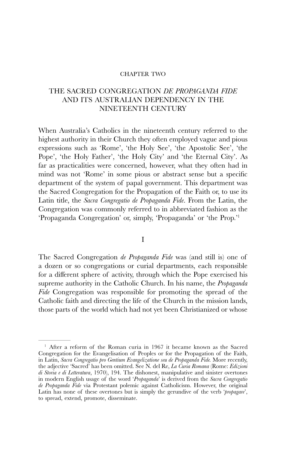 The Sacred Congregation De Propaganda Fide and Its Australian Dependency in the Nineteenth Century