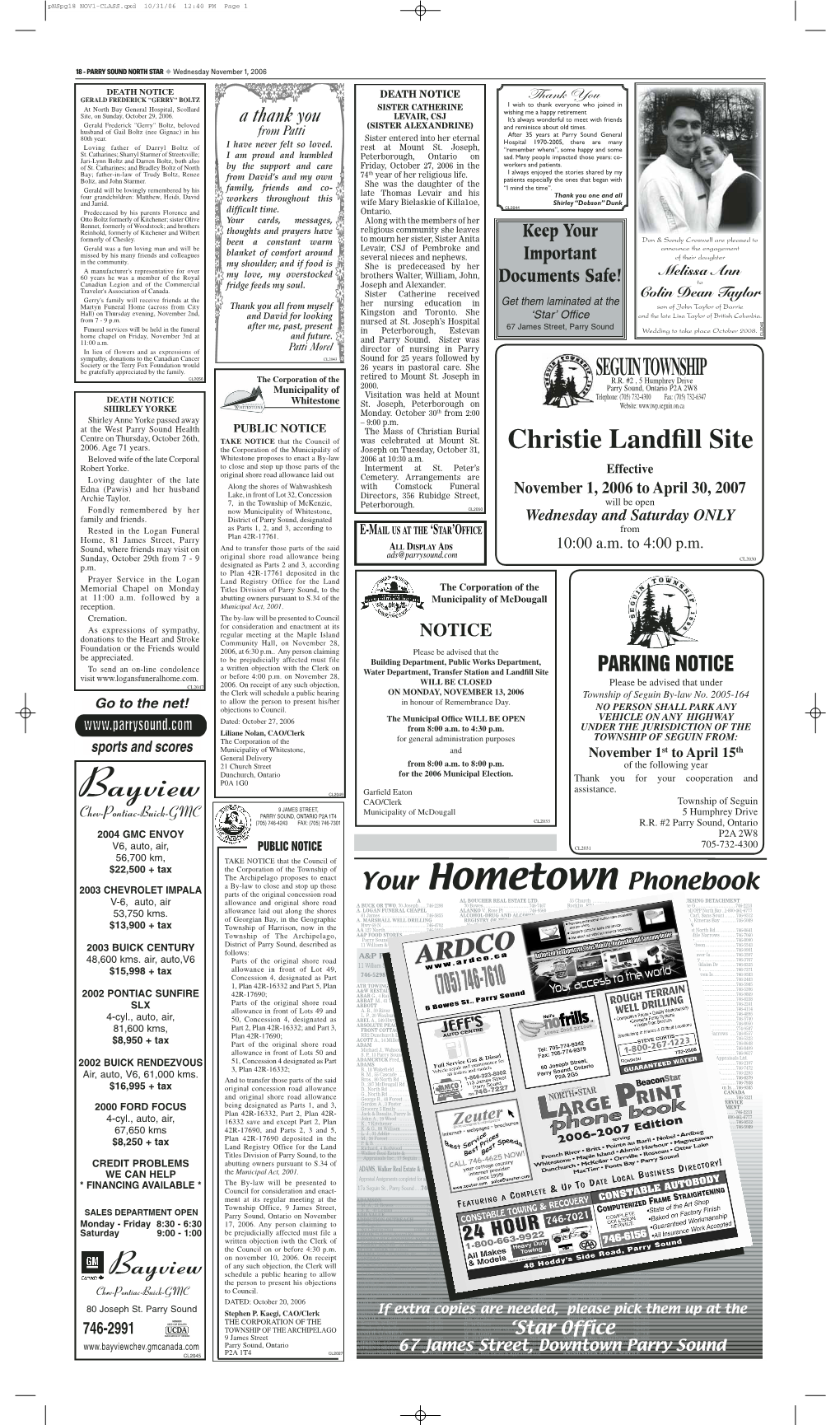Your Hometown Phonebook 2003 CHEVROLET IMPALA Parts of the Original Concession Road a AL BOUCHER REAL ESTATE LTD
