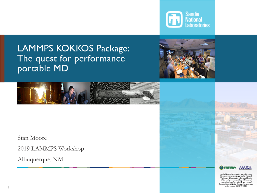 LAMMPS KOKKOS Package: the Quest for Performance Portable MD