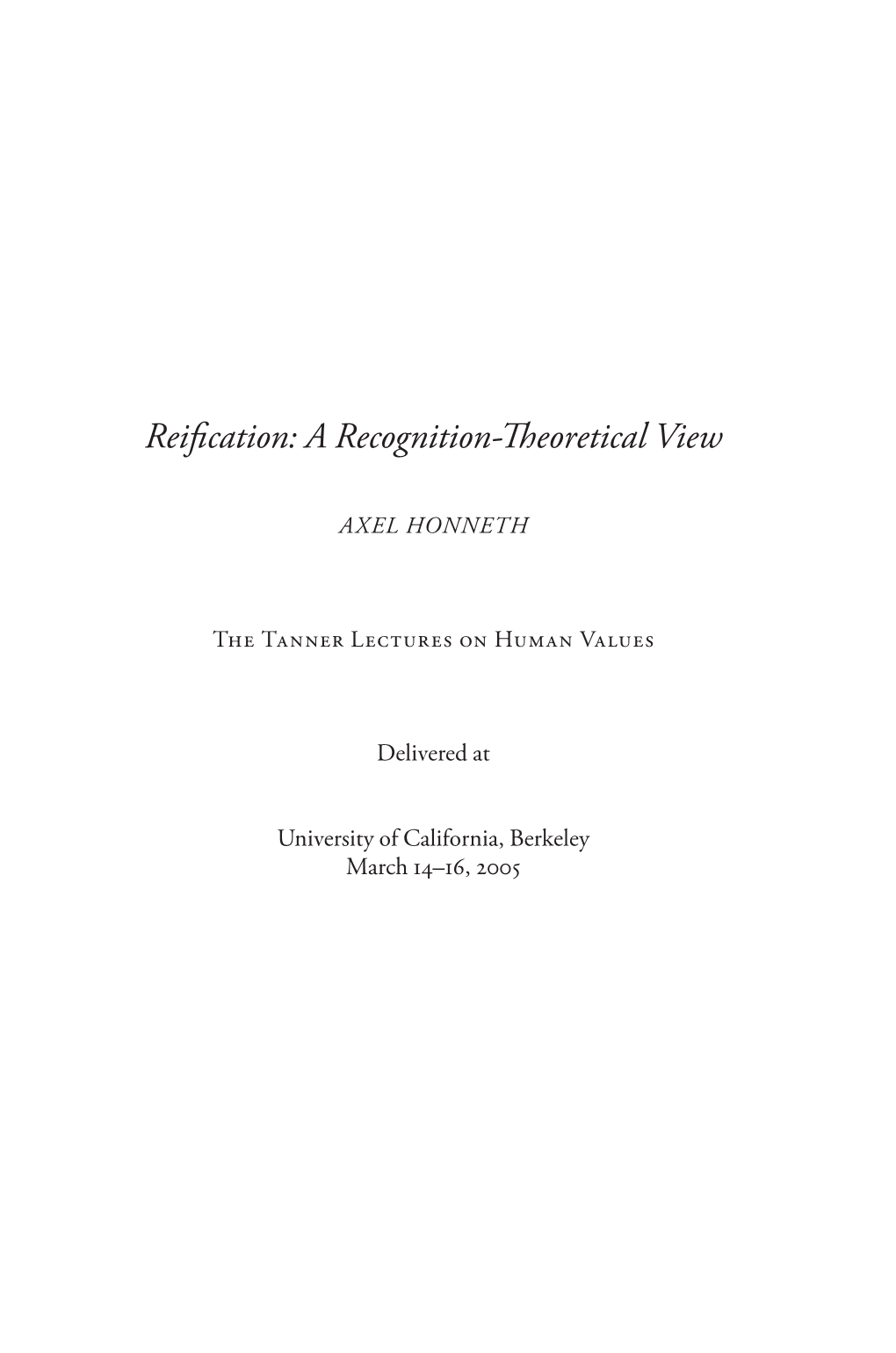 Reification: a Recognition-Theoretical View