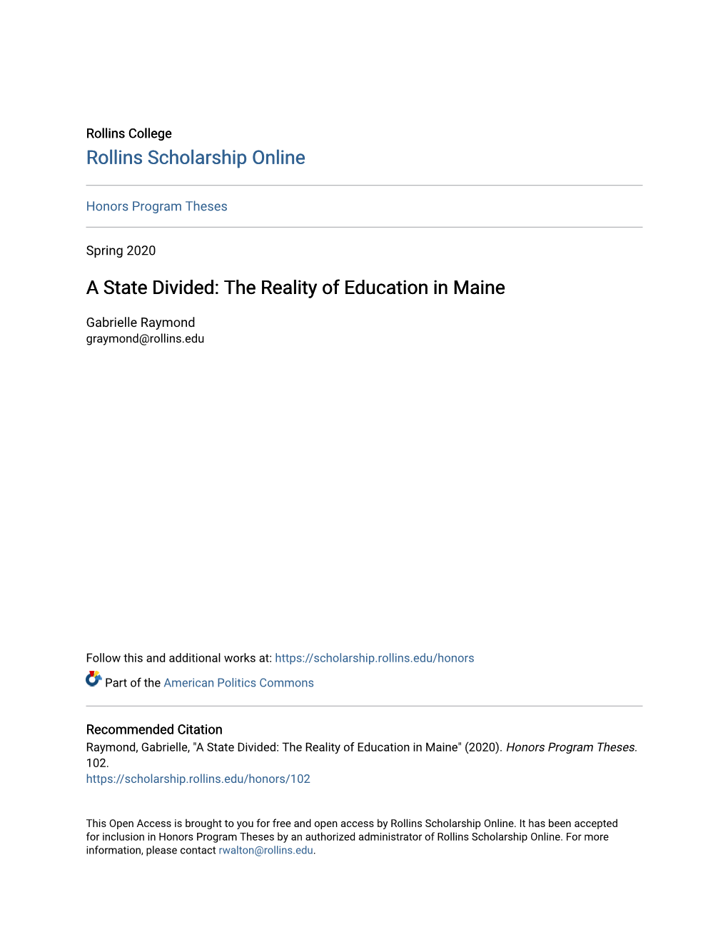 A State Divided: the Reality of Education in Maine