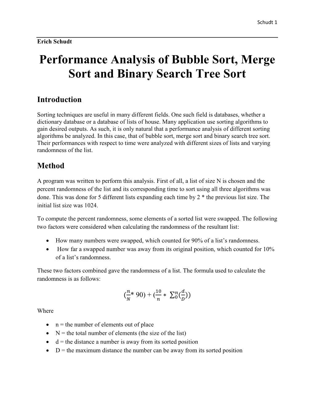 Performance Analysis of Bubble Sort, Merge Sort and Binary Search Tree Sort