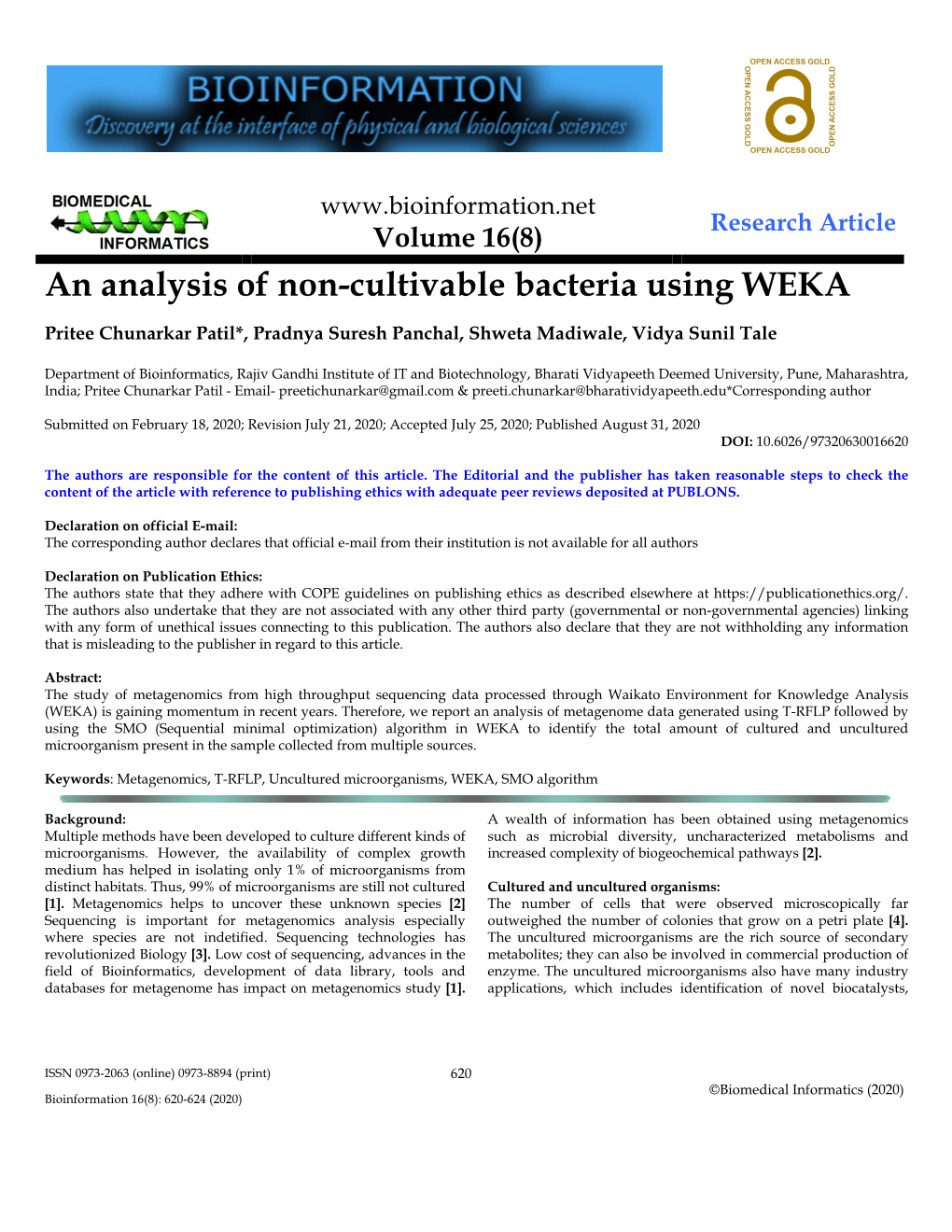 An Analysis of Non-Cultivable Bacteria Using WEKA