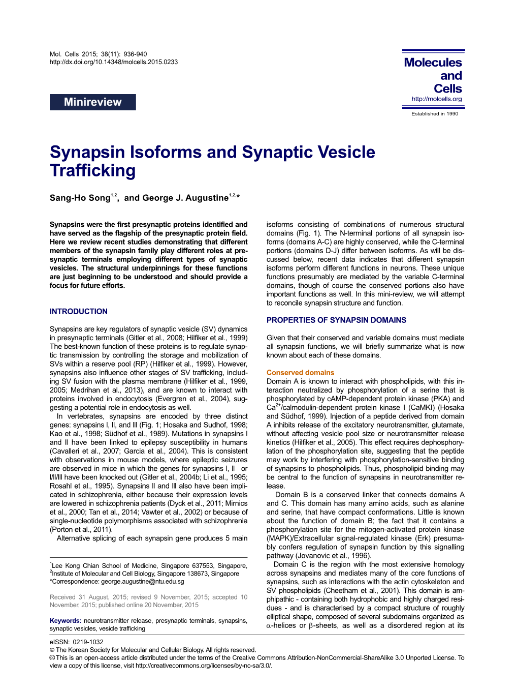 Synapsin Isoforms and Synaptic Vesicle Trafficking