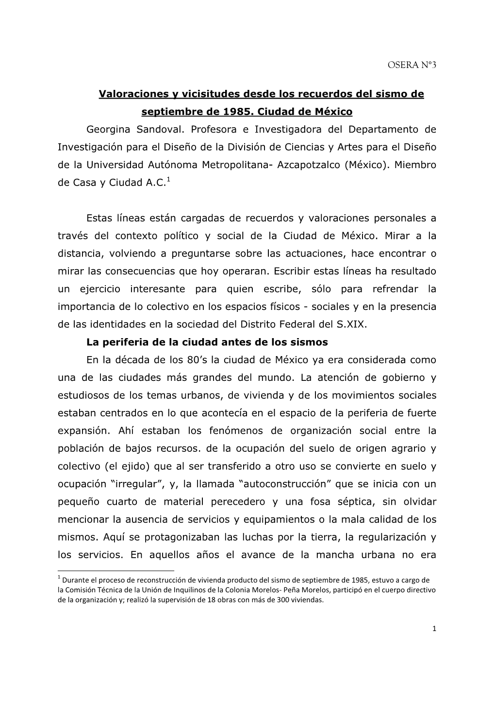 Valoraciones Y Vicisitudes Desde Los Recuerdos Del Sismo De Septiembre De 1985