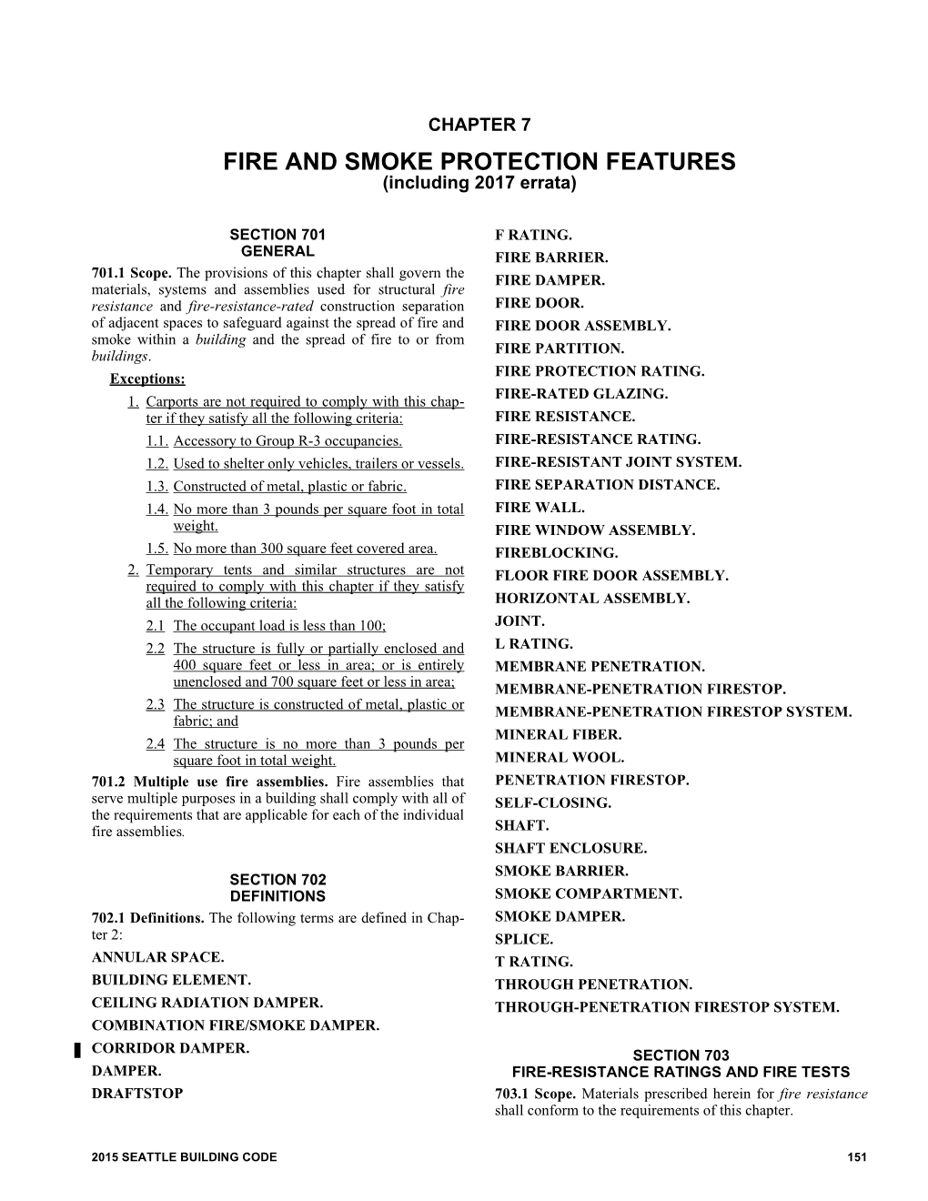 Seattle Building Code, Chapter 7, Fire and Smoke Protection Features
