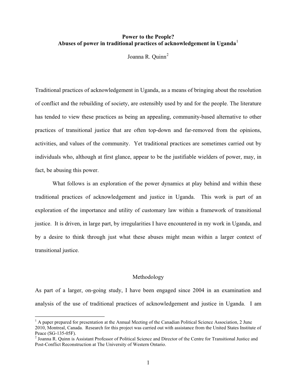 Power to the People? Abuses of Power in Traditional Practices of Acknowledgement in Uganda1