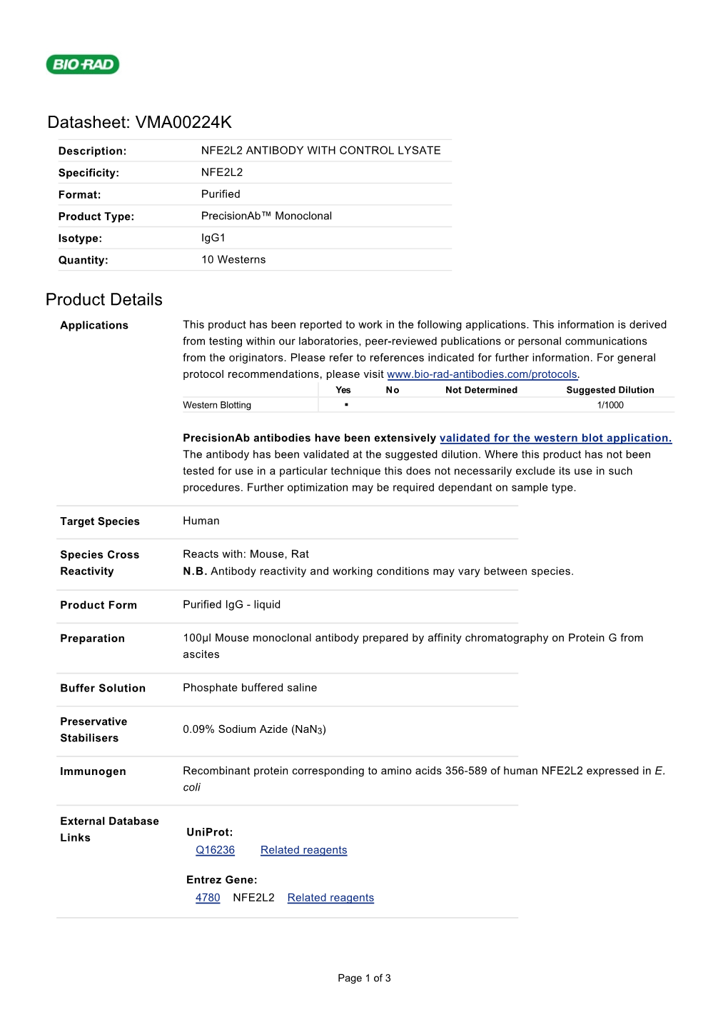 Datasheet: VMA00224K Product Details