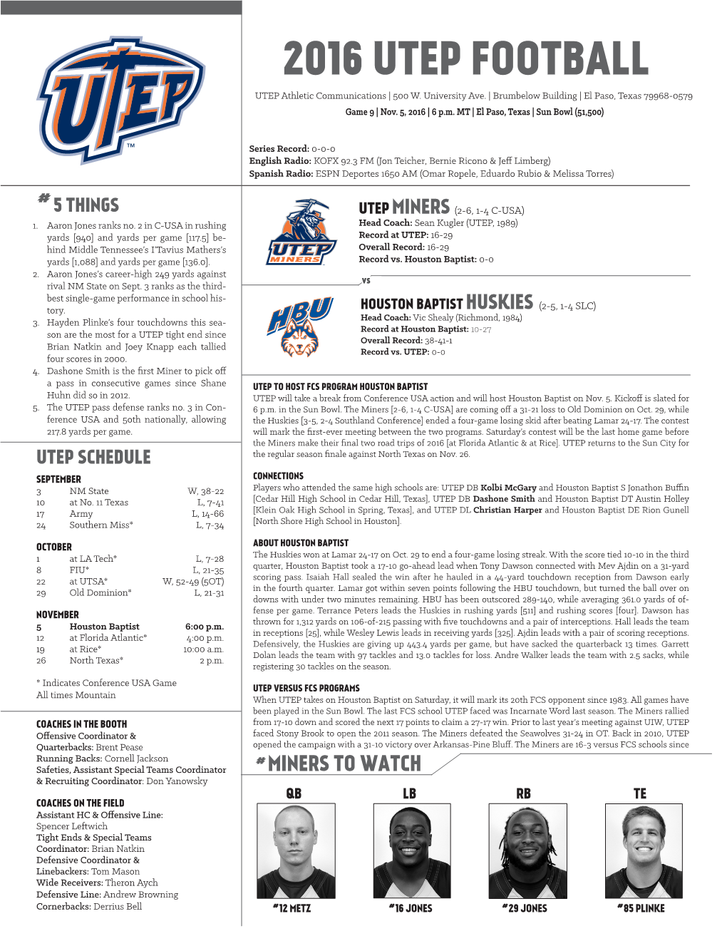 2016 UTEP FOOTBALL UTEP Athletic Communications | 500 W