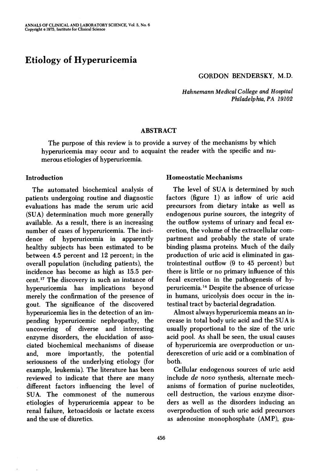 Etiology of Hyperuricemia