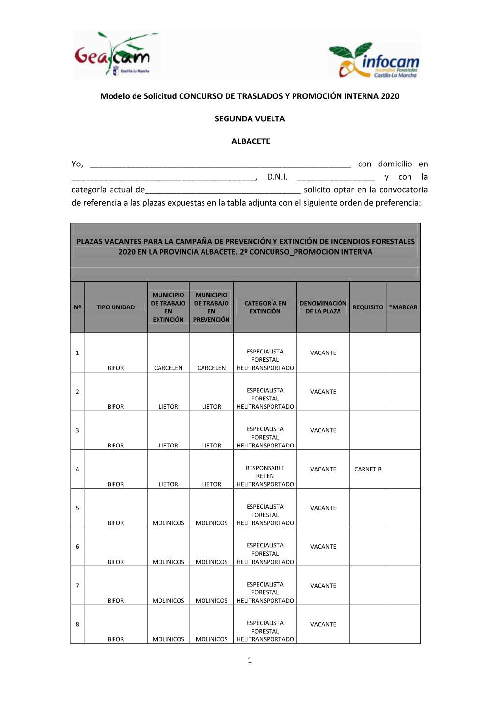 1 Modelo De Solicitud CONCURSO DE TRASLADOS Y PROMOCIÓN