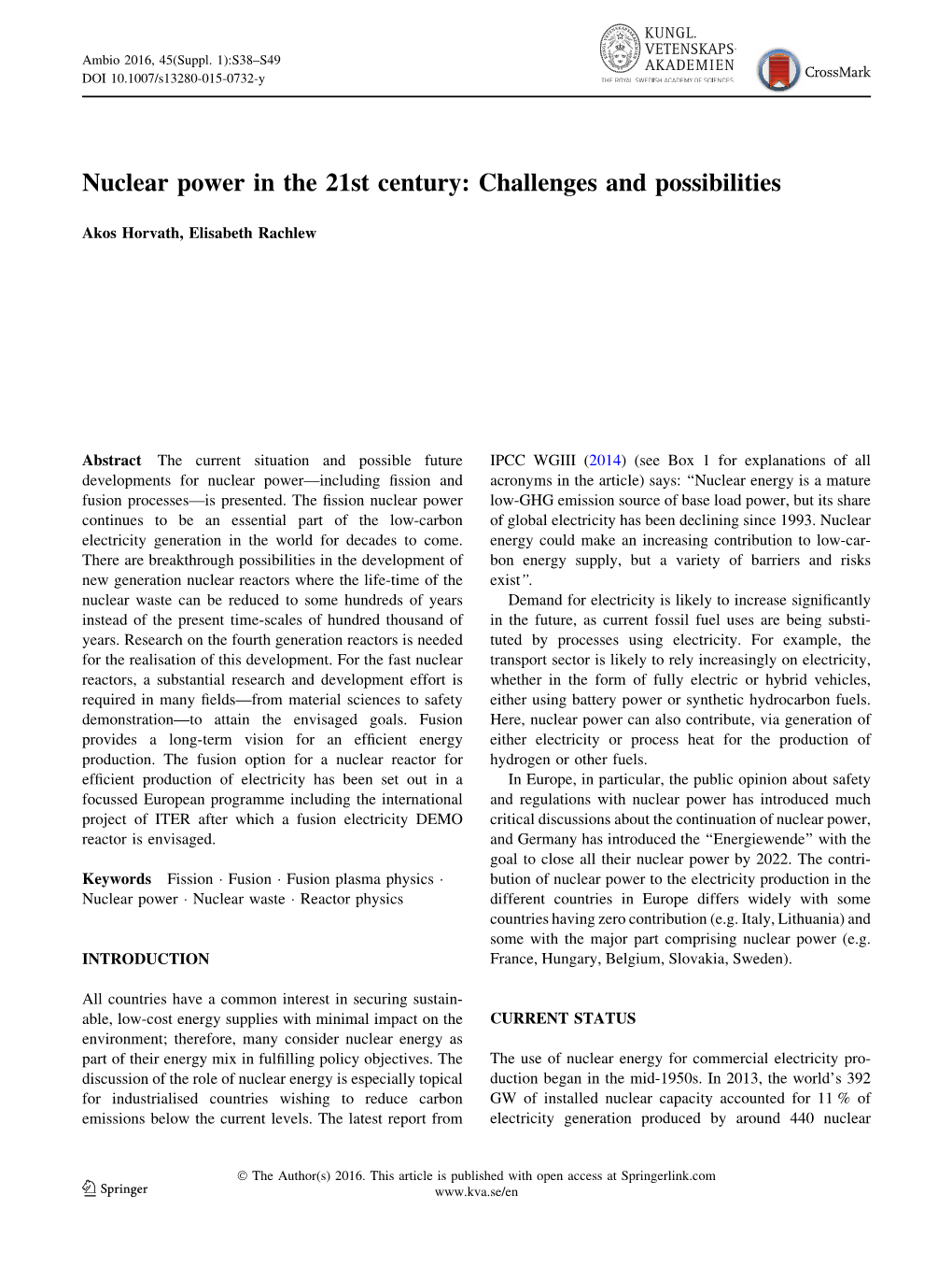 Nuclear Power in the 21St Century: Challenges and Possibilities