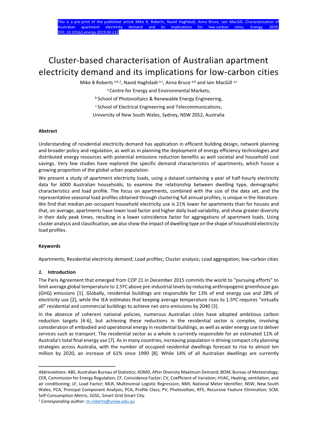 Cluster-Based Characterisation of Australian Apartment Electricity
