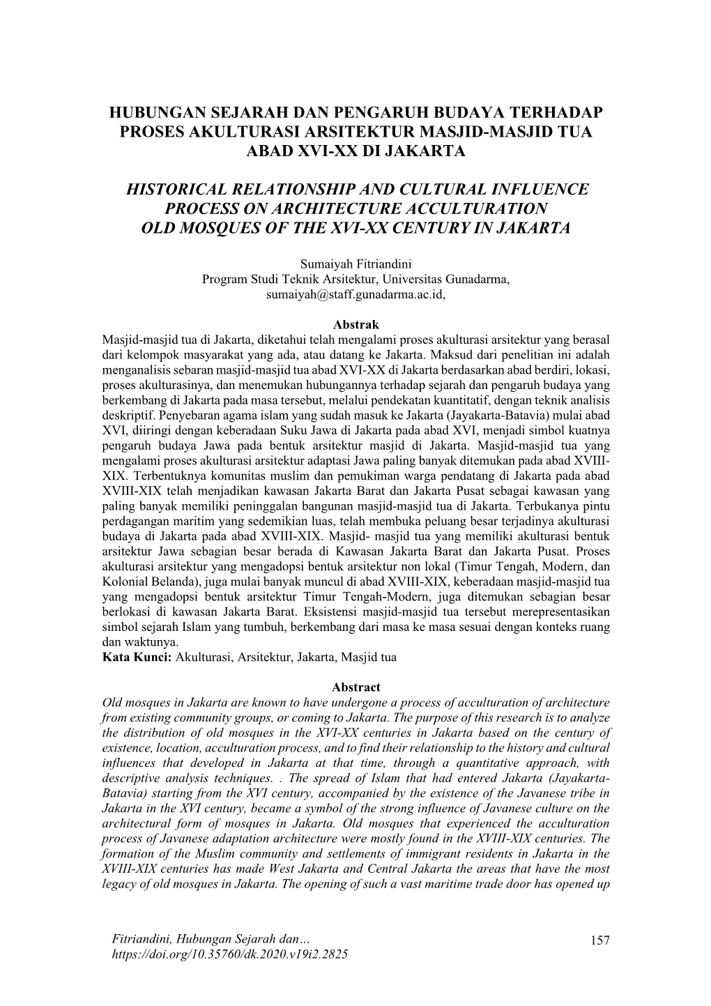 Hubungan Sejarah Dan Pengaruh Budaya Terhadap Proses Akulturasi Arsitektur Masjid-Masjid Tua Abad Xvi-Xx Di Jakarta