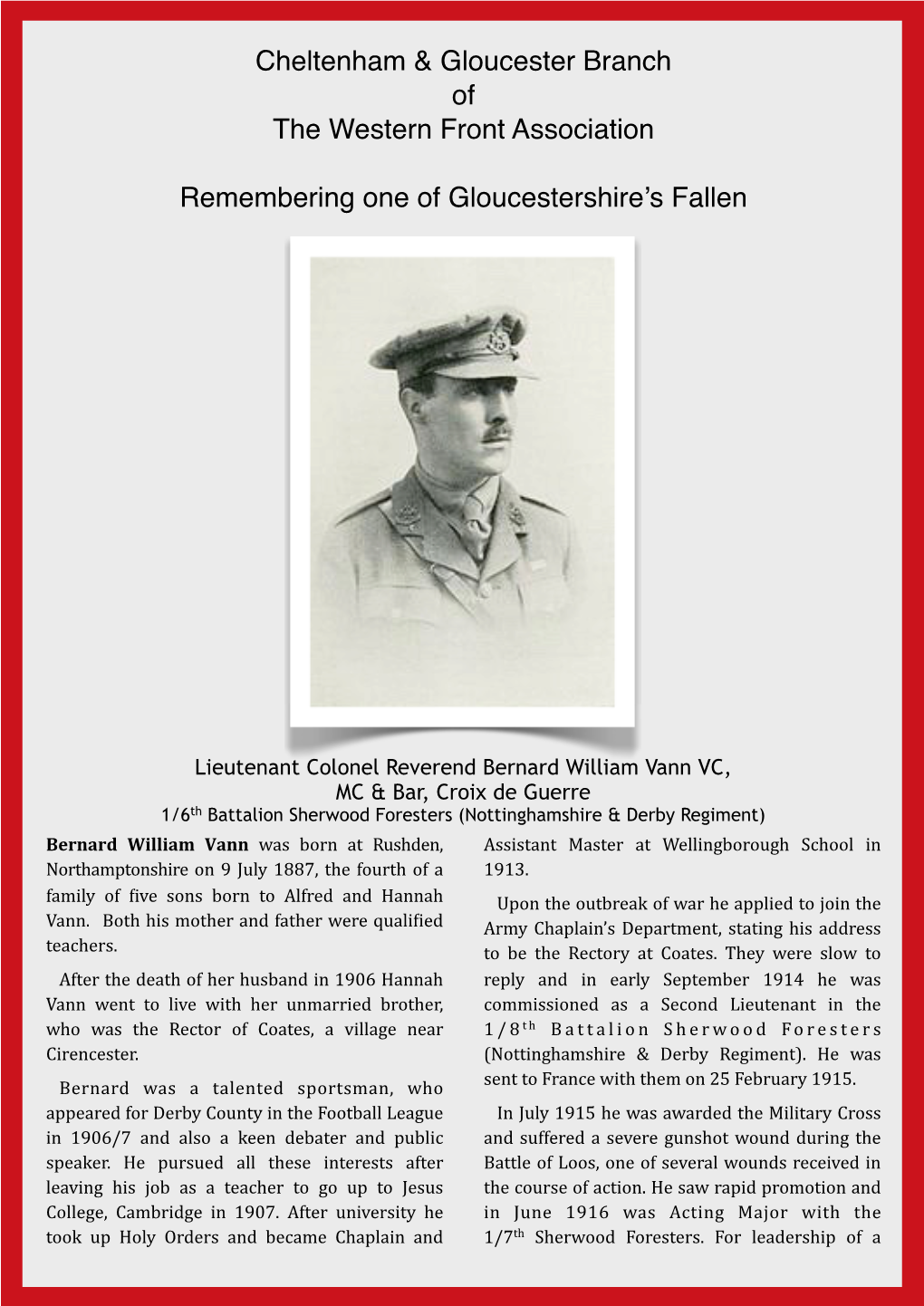 Lt Col Reverend Bernard William VANN VC, MC & Bar, Croix De Guerre