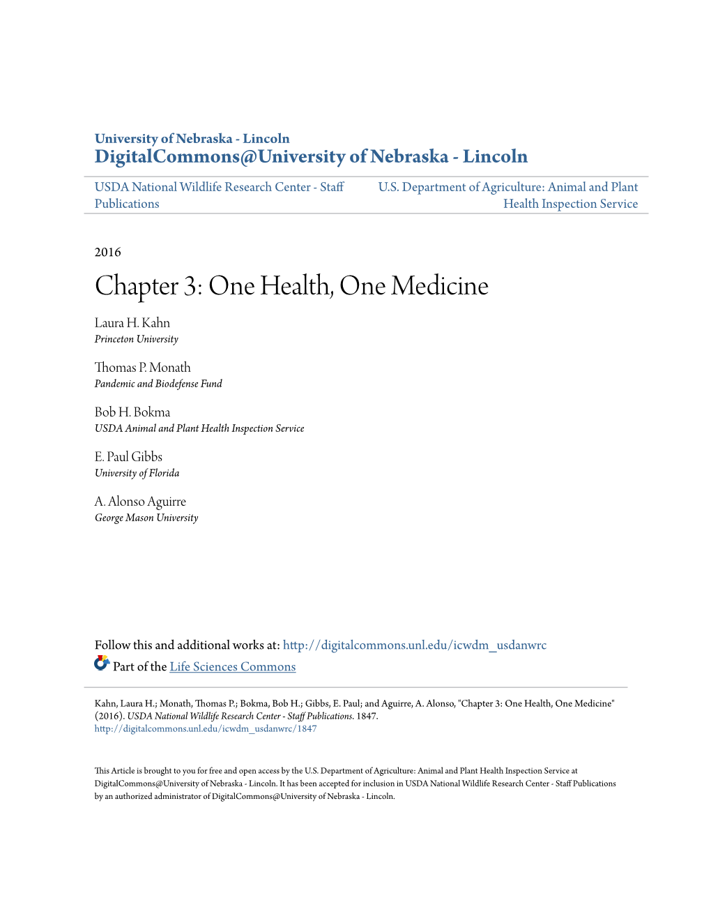 Chapter 3: One Health, One Medicine Laura H