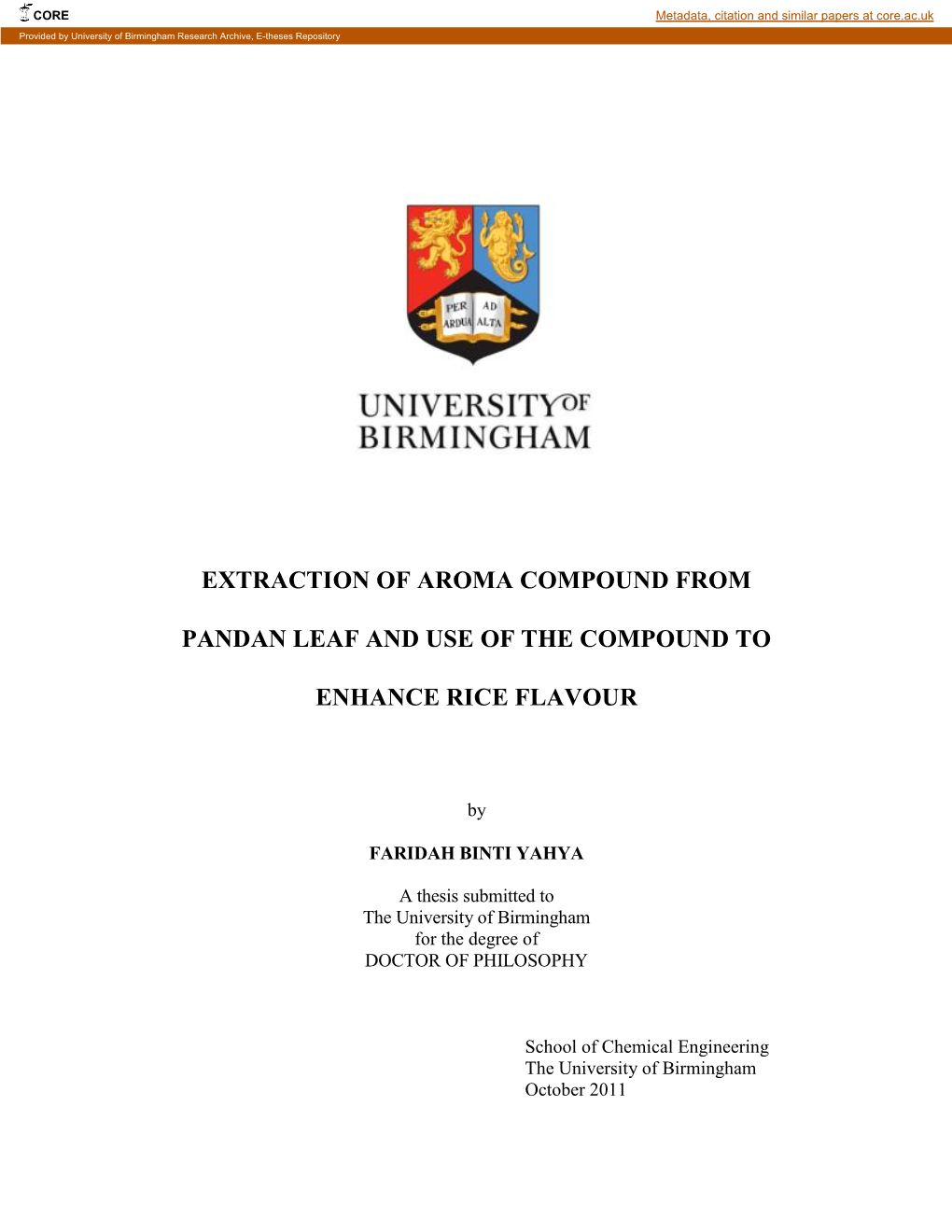 Extraction of Aroma Compound from Pandan Leaf and Use of The