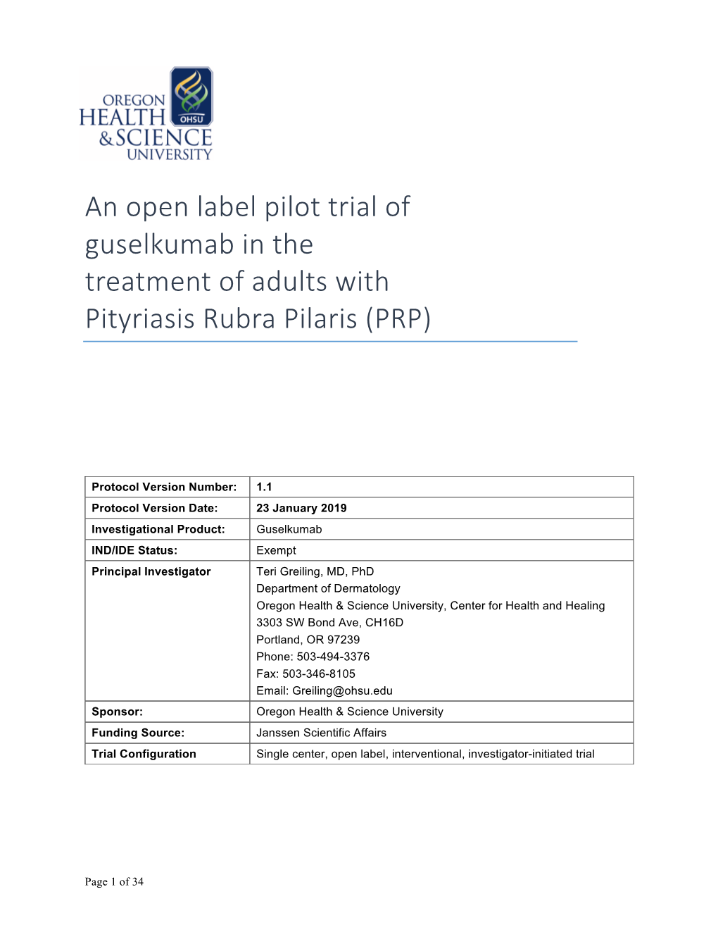 An Open Label Pilot Trial of Guselkumab in the Treatment of Adults with Pityriasis Rubra Pilaris (PRP)