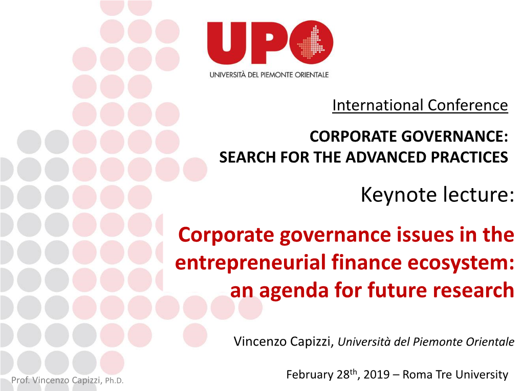 Corporate Governance Issues in the Entrepreneurial Finance Ecosystem: an Agenda for Future Research