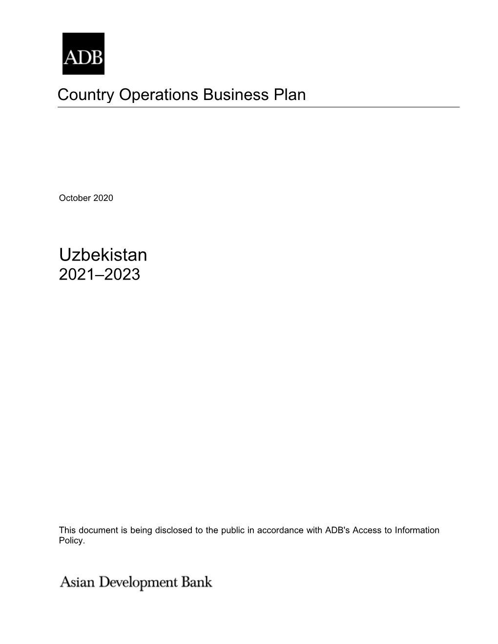 Country Operations Business Plan: Uzbekistan, 2021–2023