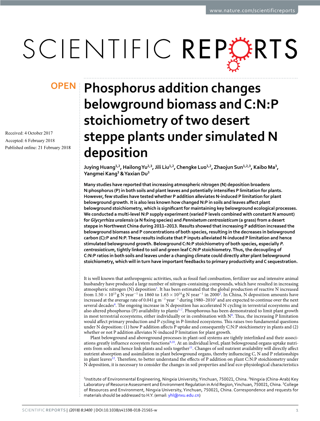 Phosphorus Addition Changes Belowground Biomass and C:N:P