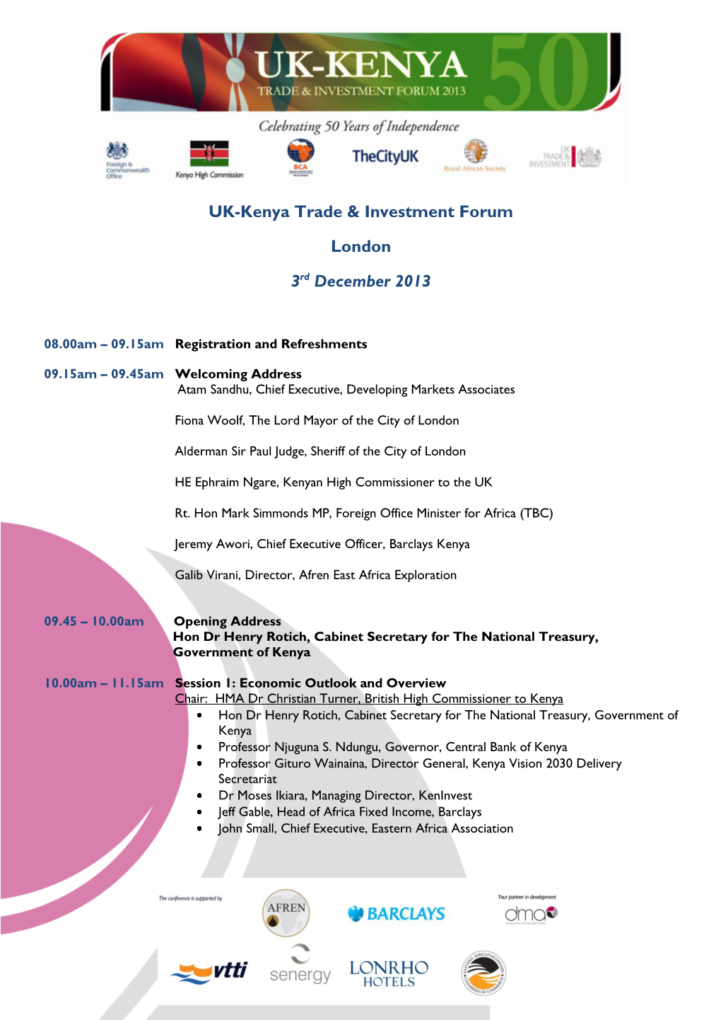 UK-Kenya Trade & Investment Forum London 3Rd December 2013